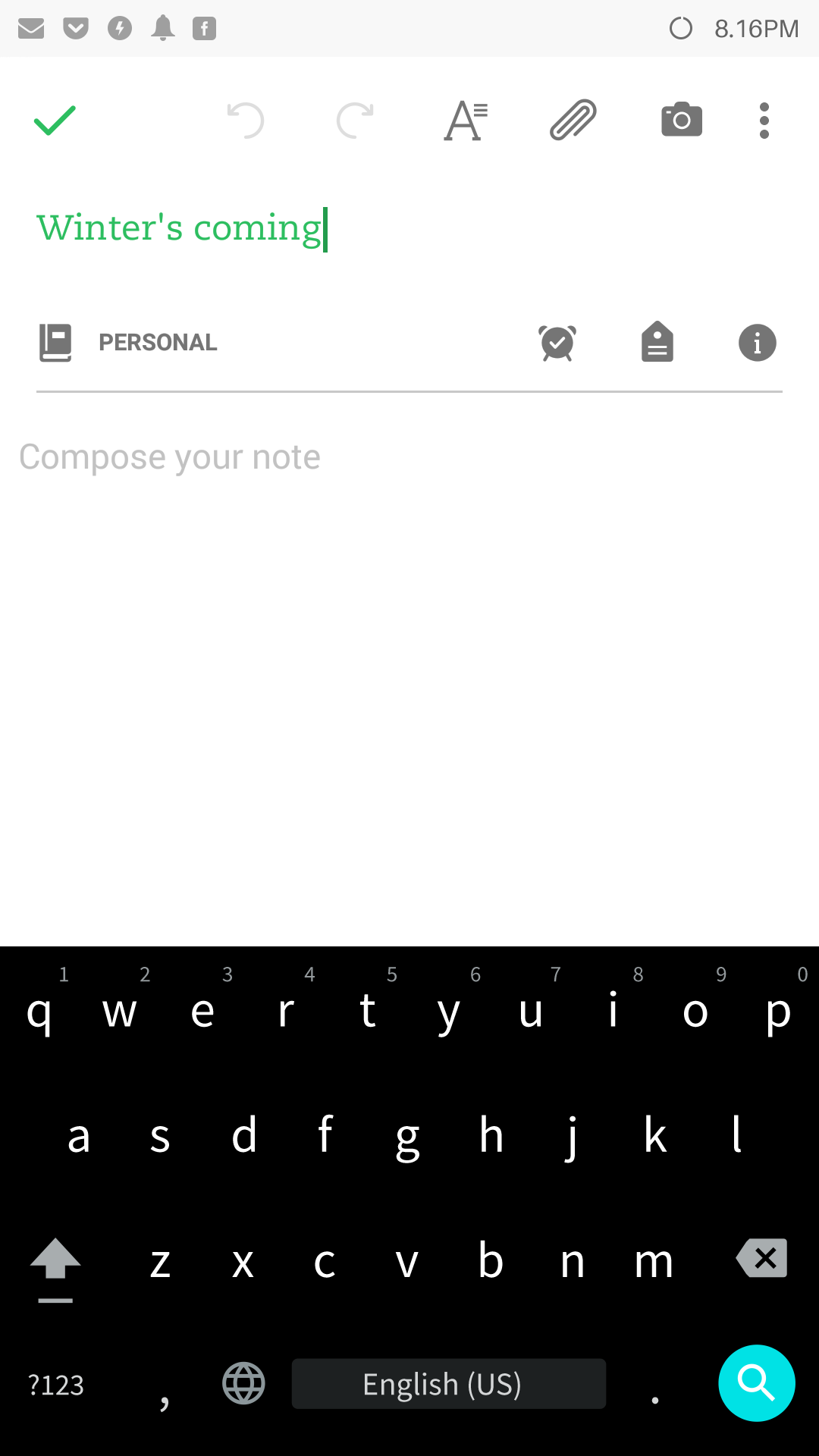 'New Note' tapped / Status bar